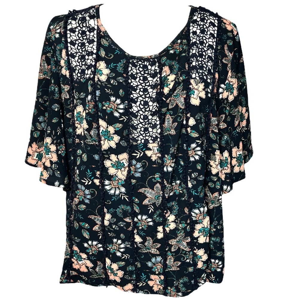 Knox Rose Blouse Top Floral Butterfly Sleeve Multicolor Size M - Picture 4 of 9